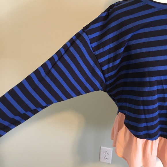 Deletta Anthropologie Blue Striped Pink Peplum Top - Picture 3 of 5